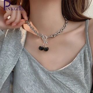 Personalidade Hip Hop Feminino Criativo Vermelho Preto Cereja Pingente Pulseira Brincos Meninas Clavícula Colar Elegante Punk Corrente Jóias