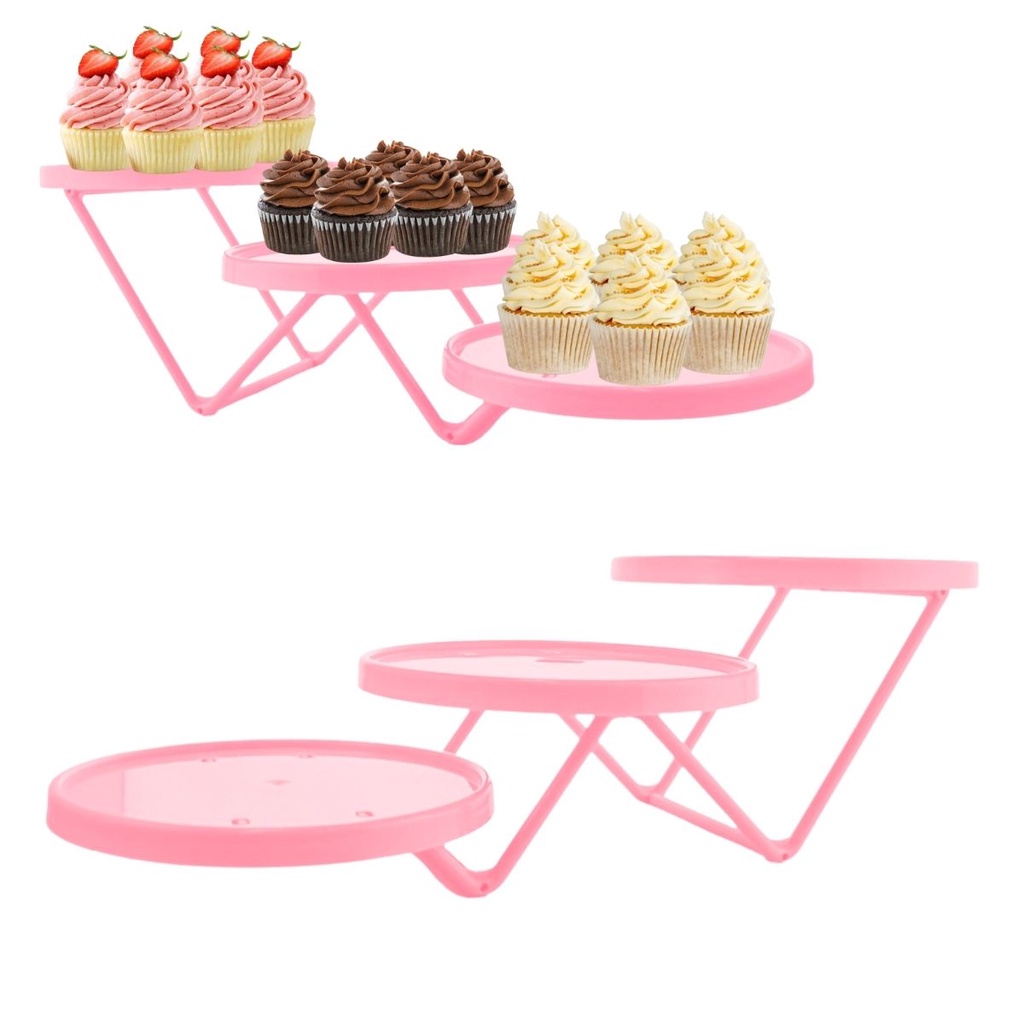 Kit 02 Suporte Porta Doces Escadinha Triplo Reforçado Acrilico Desmontavel Redondo Decoração Mesa Festa Aniversário