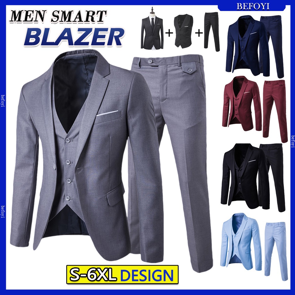3 Peças De Terno Homens blazer Conjunto slim fit formal De Negócios Casamento Casaco De Escritório Coreano Tamanho