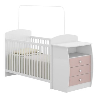 Berço Cômoda com Colchão Incluso Colinho de Mãe Multimóveis FG2951 Branco/Rosa em Oferta na Shopee