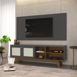 Rack com Painel para TV Toni até 65 Polegadas 2 Portas DJ Móveis Zara Freijó Cinza Urbano