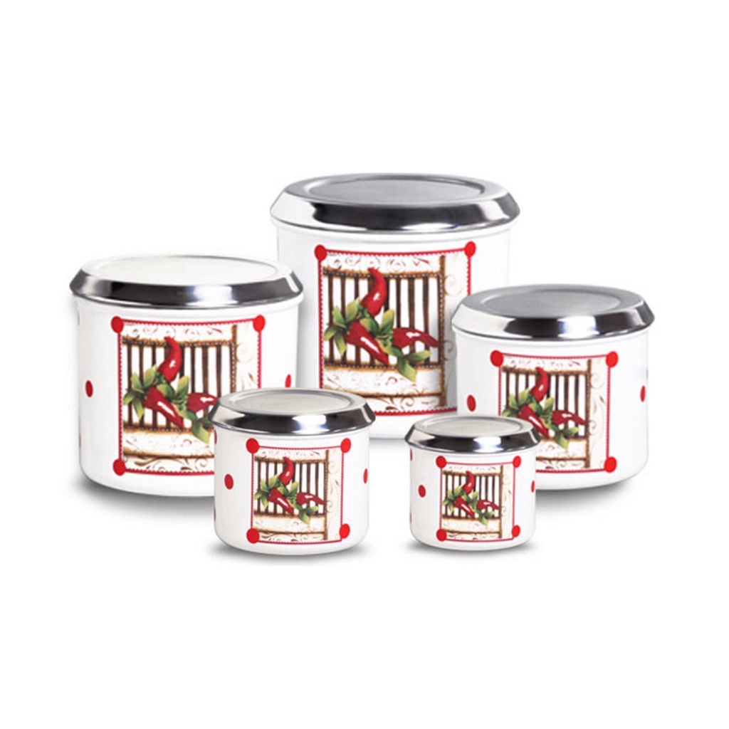 Kit Latas Alumínio Pimentinha Decoupage Polido e Pintado Ideal para Mantimentos de Cozinha