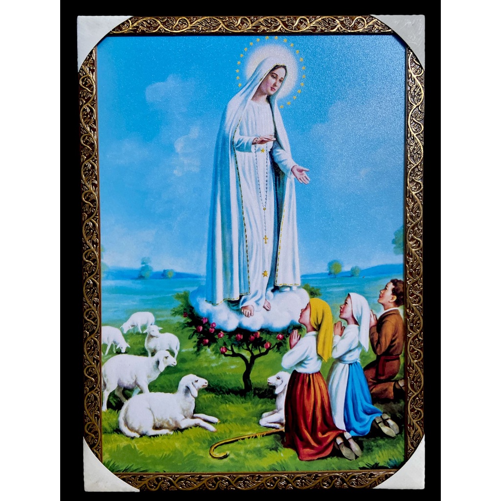 Quadro Nossa Senhora De Fatima Pastores Decorativo Grande 70x50cm