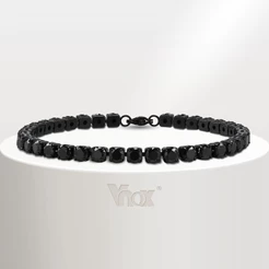 VNox Fashion Men's Black Bracelet , Pulseira De Aço Inoxidável De Corrente De Zircônio Preto Claro Para Homens