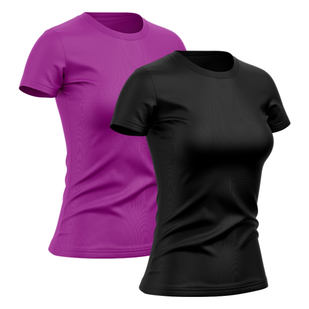 Kit 2 Camisetas Feminina Manga Curta Good Look Dry Fit Proteção Solar UV Baby Look Fitness Academia Treino Confortável 1
