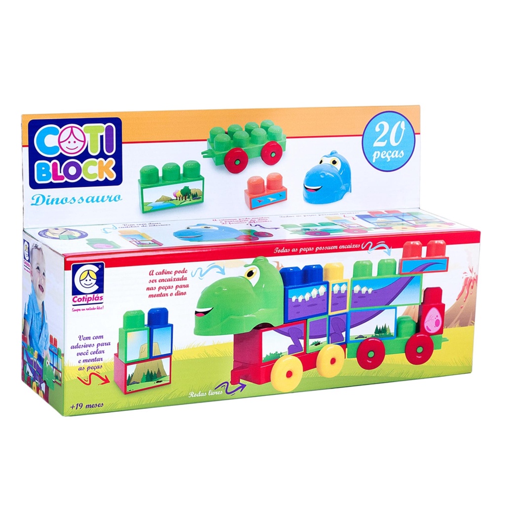Coti Block Dinossauro Brinquedo Montar Crie o mundo pré-histórico c/ diversão! 21cm-20 Peças + Adesivos. Cotiplas - 2350 em Oferta na Shopee