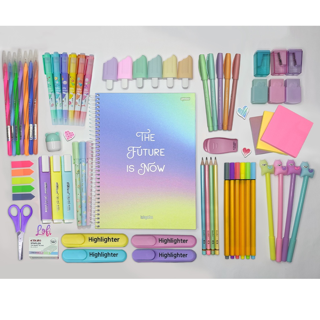 Kit Material Escolar Kawaii 2 Caneta Caderno Marca Texto Canetinha Presente Menina Papelaria Completo KTPPC-16 em Oferta na Shopee
