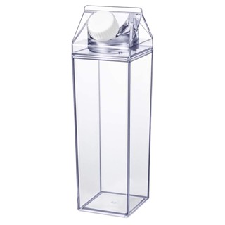 Garrafa de Acrílico Transparente Em Formato Caixa Leite Portátil Geladeira Leite Suco Água 500ml - 1000ml