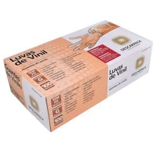 Luva de Vinil Sem Pó Descartável Descarpack com 100un