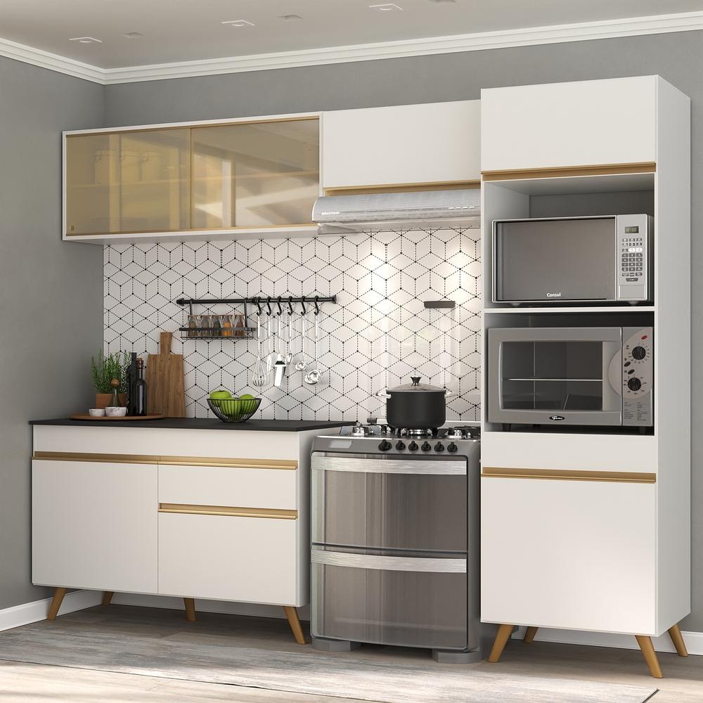 Cozinha Compacta 4 pç c/ Armário e Balcão MP3692 Veneza GW Multimóveis Branca - Home & Living