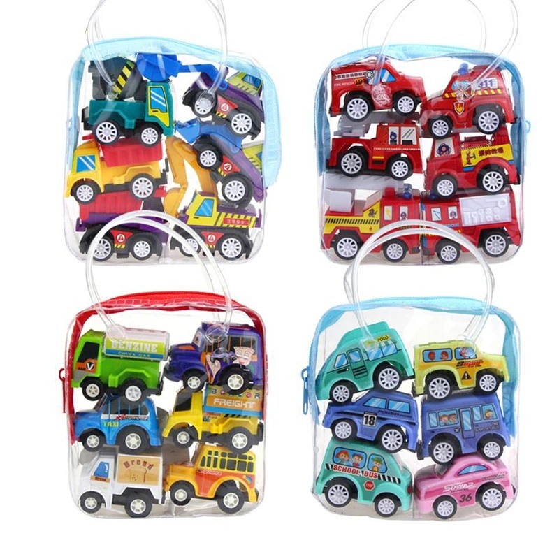 6pcs Carros Brinquedos Mini Veículos De Engenharia Inercial Pull Back Car Modelo Funny Kids Carro De Brinquedo Rodas Infantis Conjunto De Aniversário Frio Presente