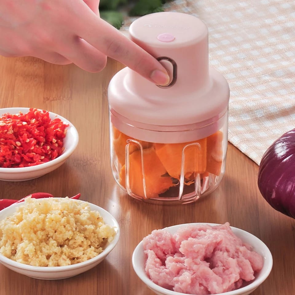 Mini Processador de Alimentos Elétrico Triturador De Alho com Lâminas Sem Fio USB Recarregável