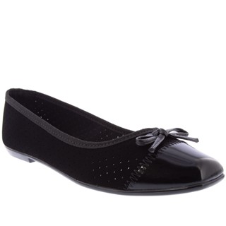 Sapatilha Moleca Laço Perfuros Nobuck Verniz Preto