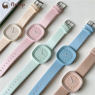 FLYTOP Relógio Macaron Color Square Moda Criativa Multicolor PU De Quartzo Com Banda A8V8
