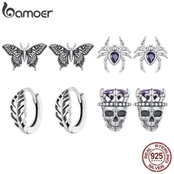 BAMOER 925 Brinco De Halloween Silver Sterling , Crânio , Borboleta , Bijuteria Nightglow Simle Fashion Jewellery Para Mulheres BSE891
