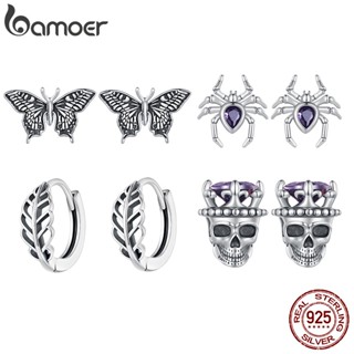 BAMOER 925 Brinco De Halloween Silver Sterling , Crânio , Borboleta , Bijuteria Nightglow Simle Fashion Jewellery Para Mulheres BSE891