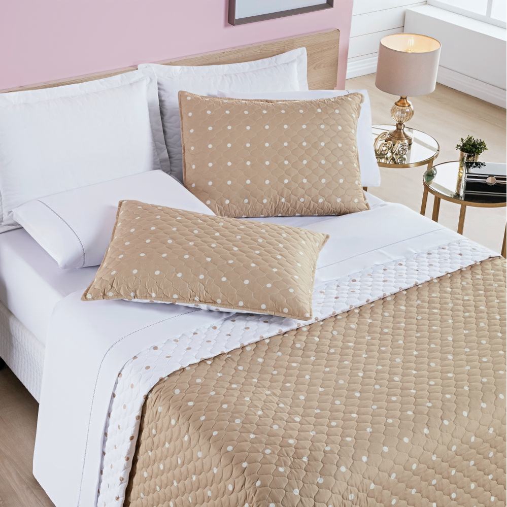 Cobre Leito Queen Petit Poa Micropercal 200 Fios Dupla Face 3 Peças – Caqui