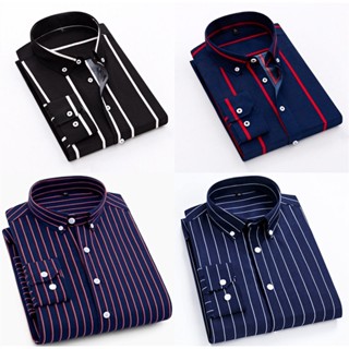 Camisa Social Masculina Listrada Com Manga Comprida Plus Size