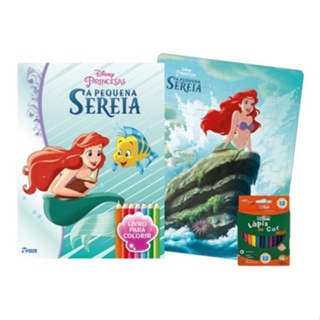 LIVRO KIT DIVERSÃO DISNEY COLORIR COM LÁPIS A PEQUENA SEREIA em Oferta na Shopee