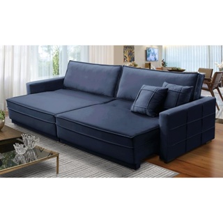 Sofá Sem Caixa Retrátil Reclinável 2,30m Karen Veludo Azul Adonai Estofados em Oferta na Shopee