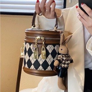 Bolsa De Corpo Cruzado Moda Com Design De Balde Trendy E Padrão De Grade De Diamante Chic