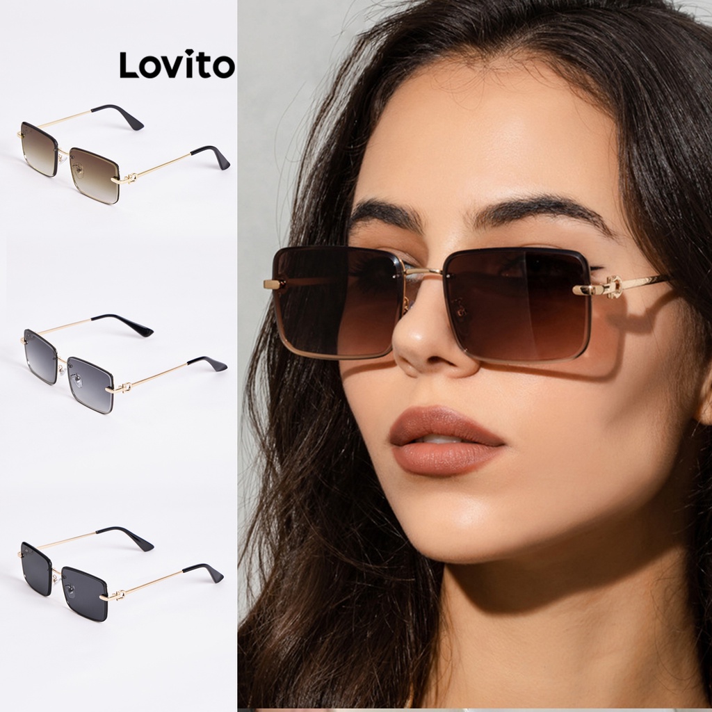 Lovito Óculos de Sol Quadrados Básicos para Mulheres L60AD110 (Marrom/Cinza/Preto) - Fashion Accessories