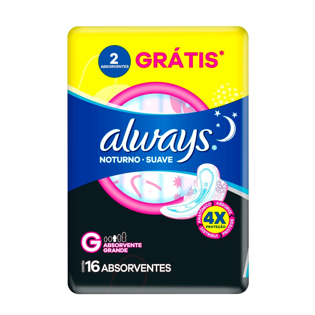 Absorvente Always Noites Tranquilas Suave com abas 16 Un em Oferta na Shopee