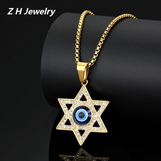 [Z H Jóias] Vintage Ouro 18K Seis Estrelas Gema Demoníaca De Olho De Demônio Moda Masculina Pingente Colar De Aço Inoxidável Hip Hop Party Titânio Acessórios em Oferta na Shopee