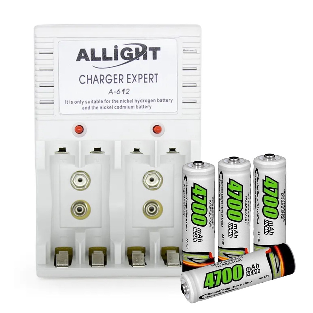 Carregador De Pilhas Recarregaveis Bi Volt Com 4 Pilhas Aa Aaa e Pilhas Recarregáveis