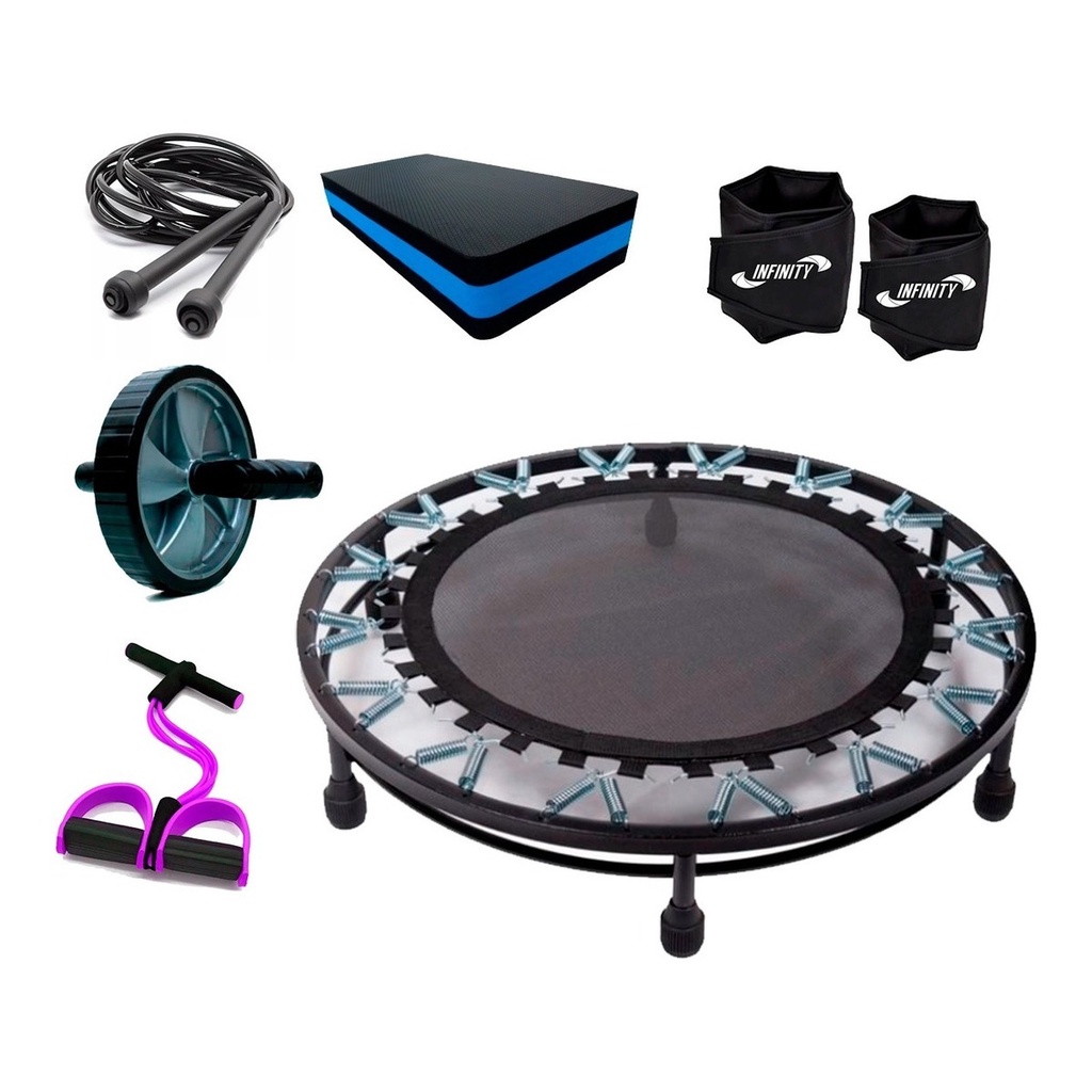 Kit Aeróbico Mini Jump + Extensor + Step + Caneleira 4 KG + Corda + Roda