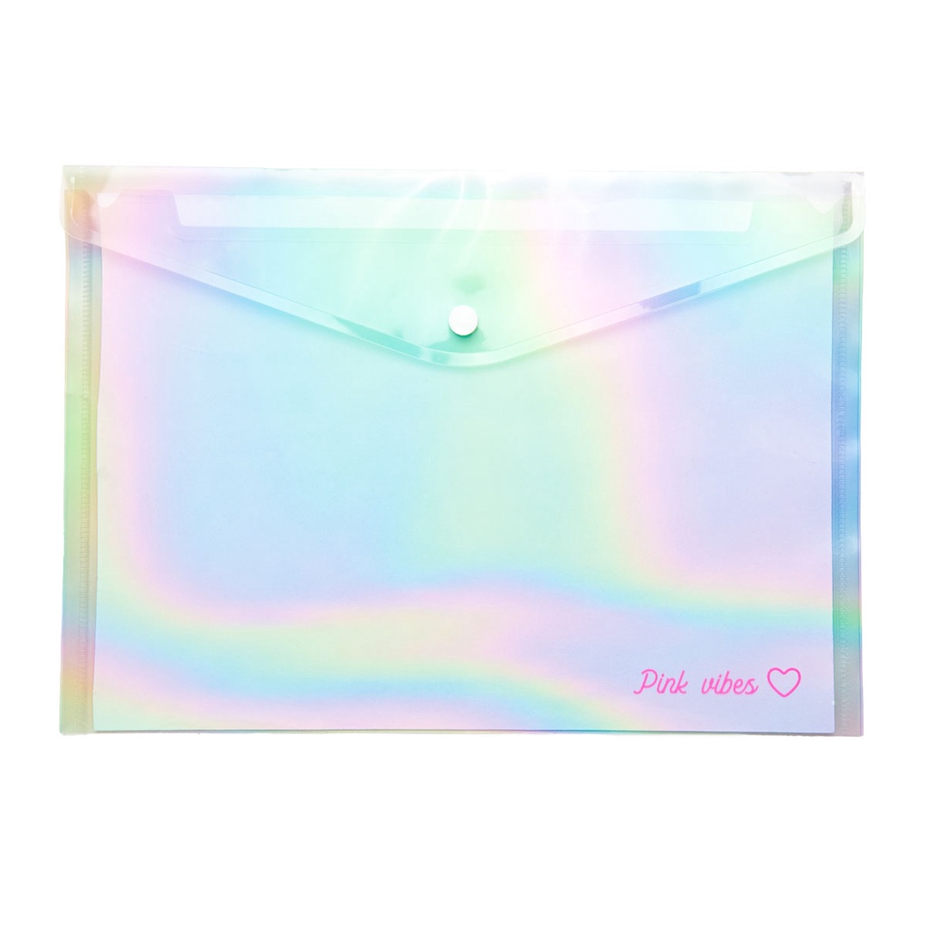 Pasta Plástica Envelope Pink Vibes Holográfica Leo Arte