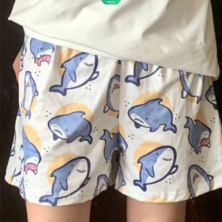 Desenho Animado Fofo Tubarão Calça De Pijama Feminino Solto Moda Simples 2023 Casual Fina De Verão