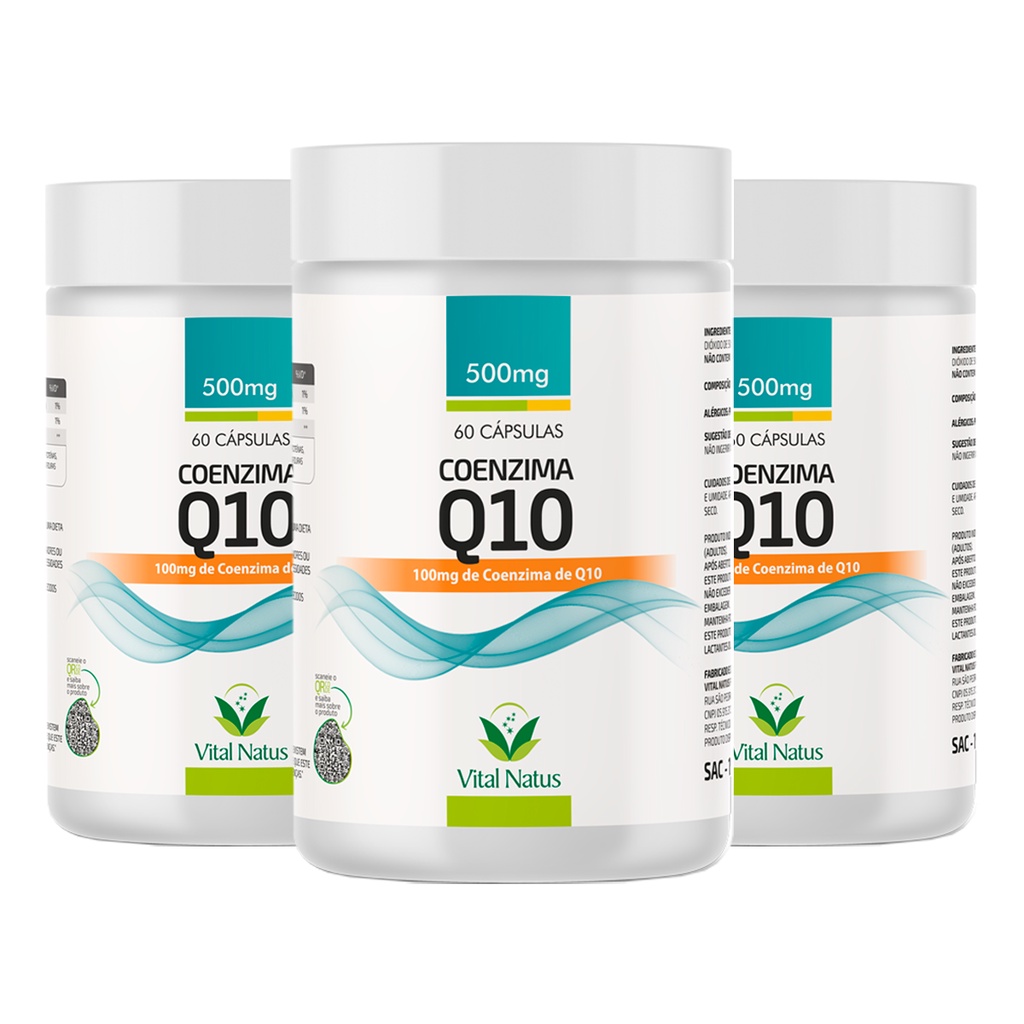 Kit 3 Coenzima Q10 Vital Natus 60 Caps | Ubiquinona + Vitamina E | Suplemento Alimentar