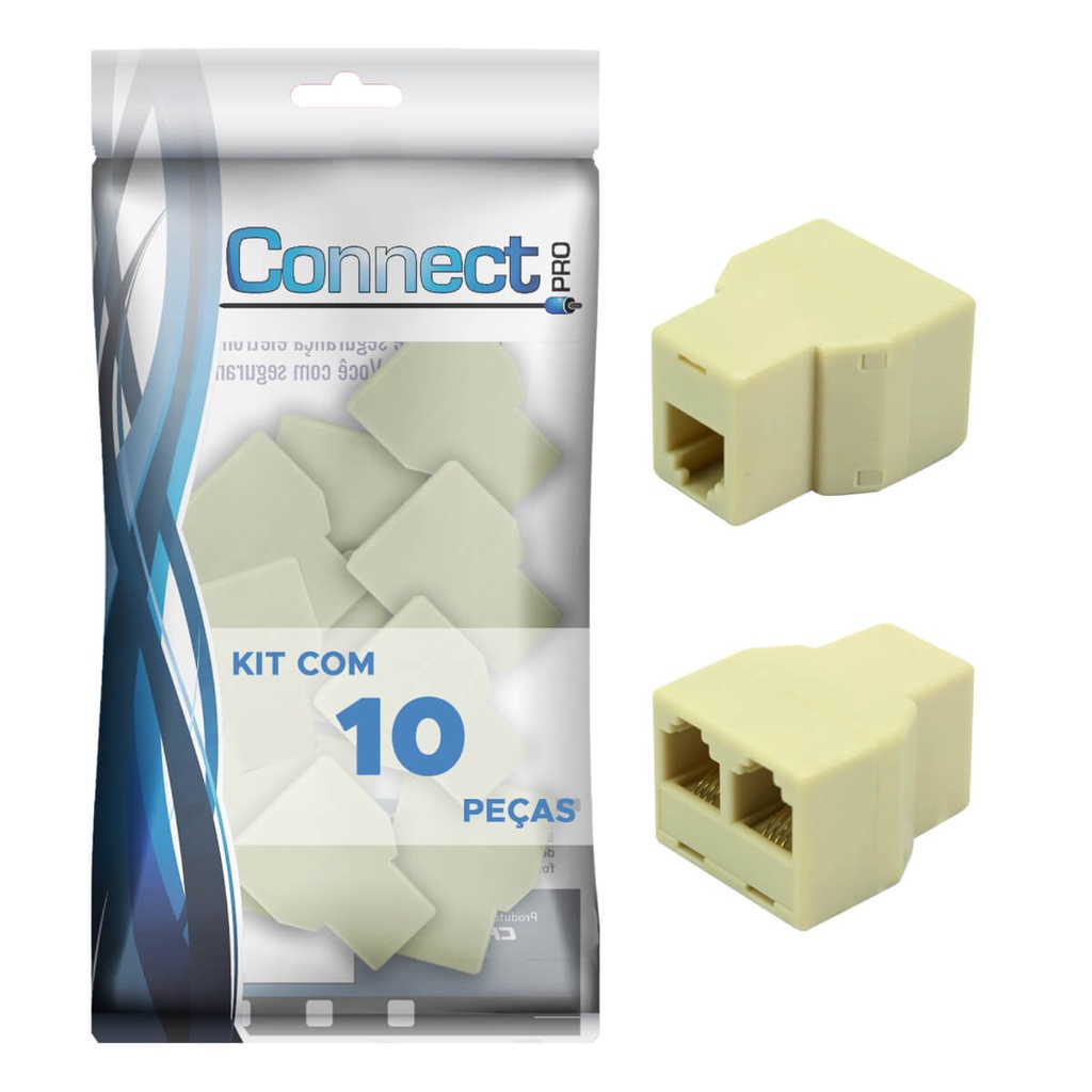 10 Conector Duplicador Cabo De Rede Rj11 1 Fêmea X 2 Fêmea