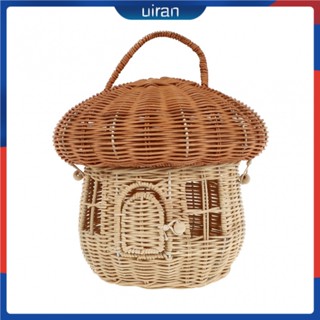 Mini Cesta De Cogumelo Tecido À Mão Rattan Em Forma Lovely Desktop Adornment ,