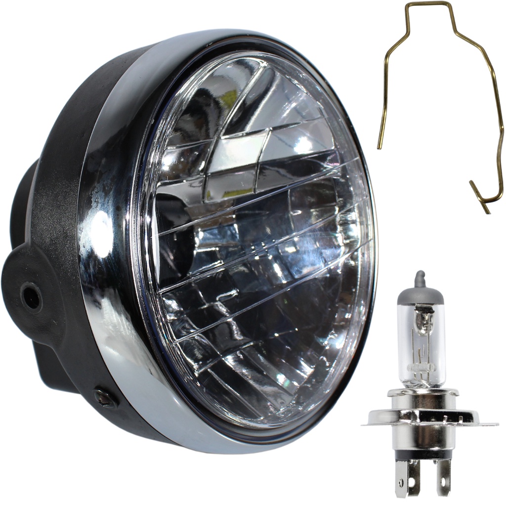 Farol completo CG150 Titan Sport 2004 a 2008 aro cromado com lâmpada led