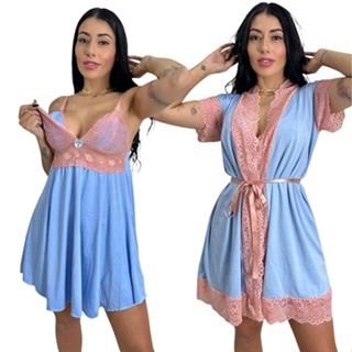 Kit Robe Roupão e Camisola Amamentação Feminina Pós Parto Maternidade Gestante Confortável Estilosa em Oferta na Shopee