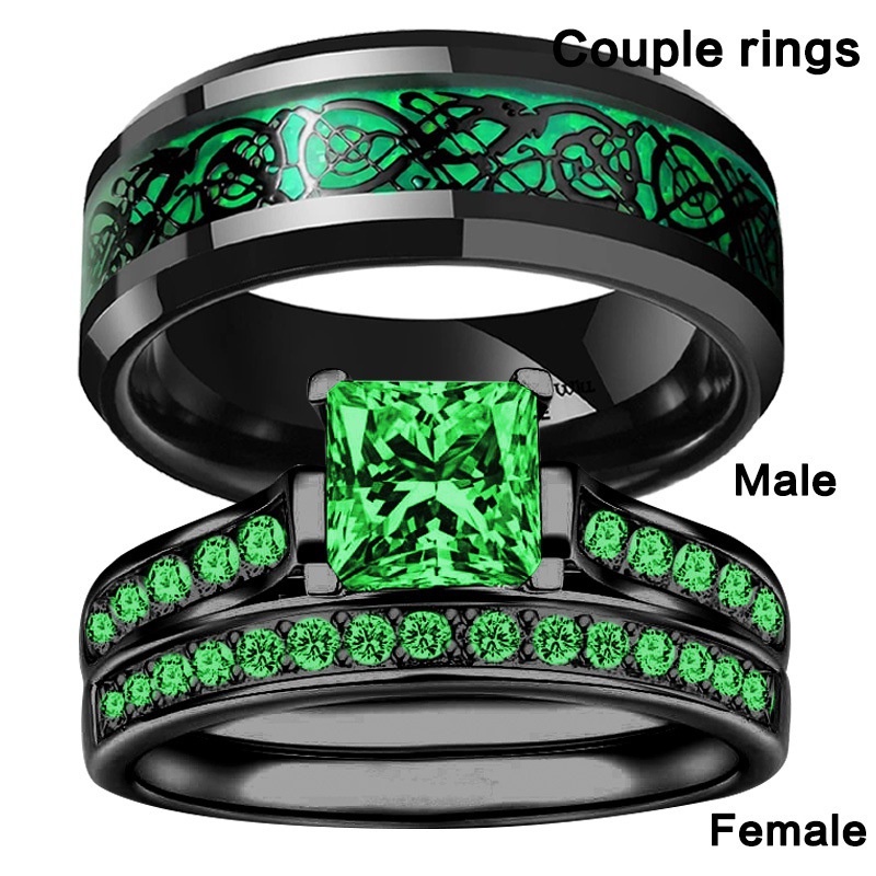 Anéis De Casamento Redondos De Aço Inoxidável Preto Zircônio Quadrado Para Amante Verde Anel De Jóias Valentine New List em Oferta na Shopee