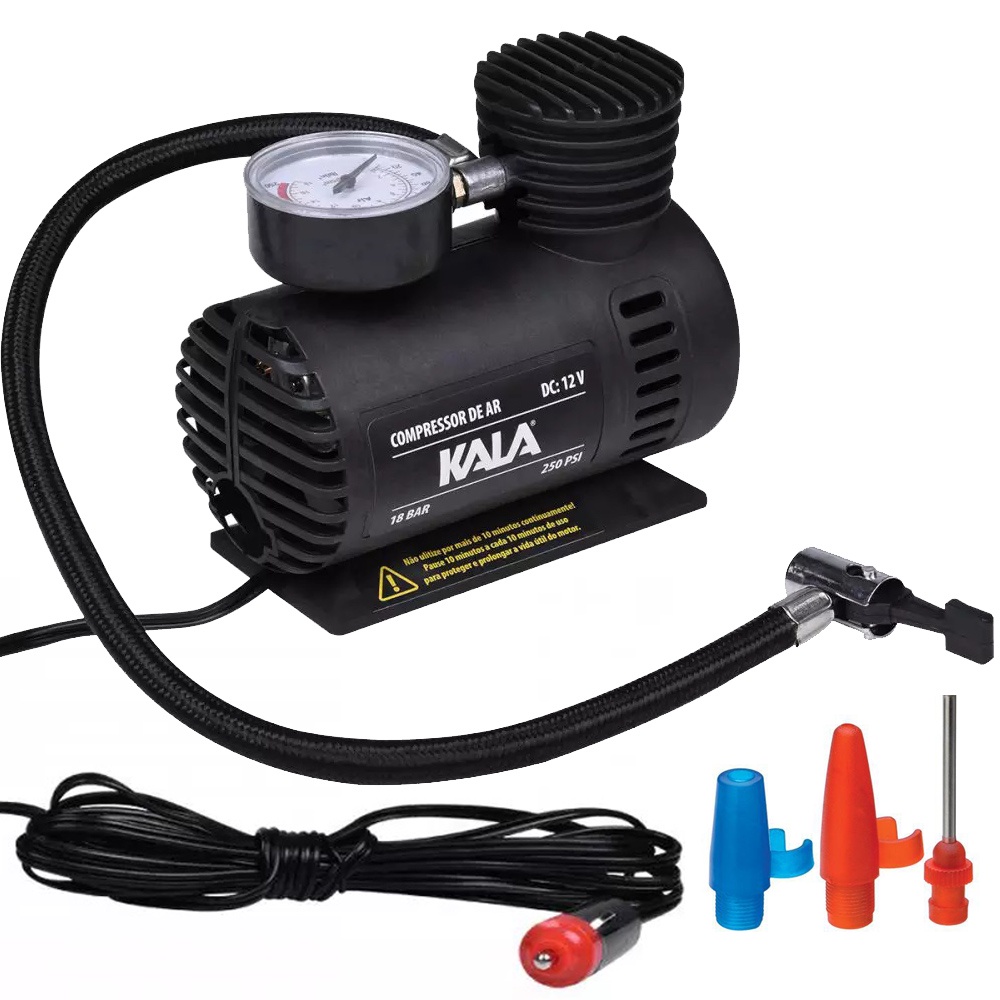 Compressor de Ar Veicular com Manômetro 250psi 60W 12V Kala - Home & Living