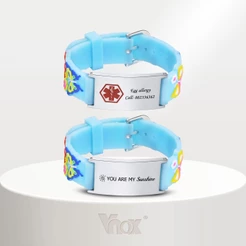 Pulseira De Segurança Para Crianças Vnox Personalizada De Silicone , Ajustável De Identificação De Nome Presente De Bebê