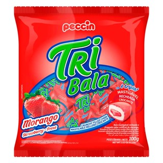 Bala Tribala Recheada Morango 100g - Peccin