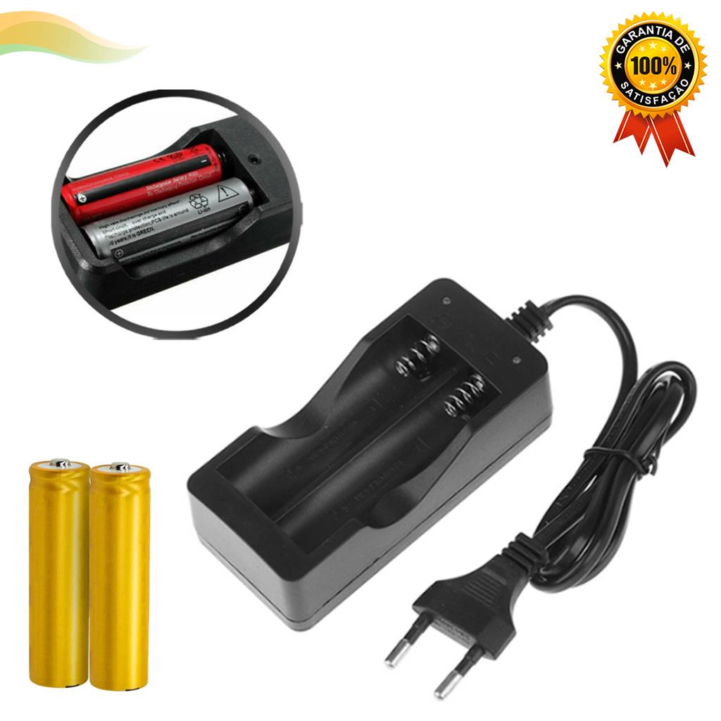 Kit Carregador Duplo Com 2 Baterias De Lítio 18650 3,7 A 4,2v 9800mah Lanterna Eletrônicos