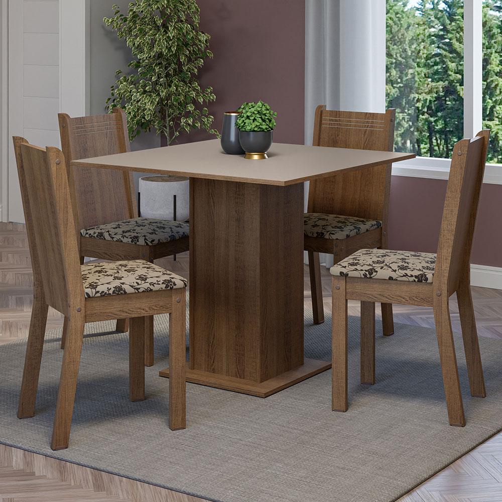 Conjunto Sala de Jantar Mesa Tampo de Madeira 4 Cadeiras Rustic/Crema/Bege Marrom Samara Madesa em Oferta na Shopee