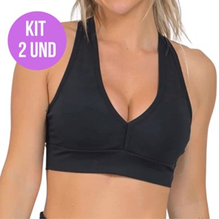 Kit 2 Top Preto e Mescla  Feminino Com Bojo Removível Nadador Academia Fitness Suplex