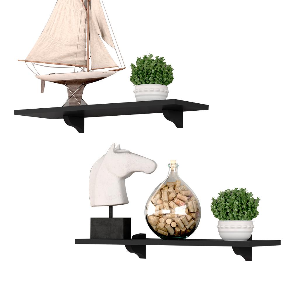 Kit 2  Prateleira Suspensa 60x20 Greta Preto Fosco- Móveis Arapongas - Home & Living