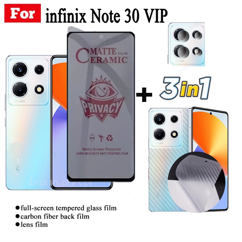 3em1 infinix Nota 30 Vidro VIP Anti-Espionagem Privacidade Temperado Para Pro 4G 5G Película Cerâmica E Filme Traseiro Nota30 Protetor De Tela