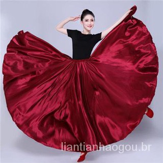 Saia De Cetim 360 Graus Longa De Dança Do Ventre Cigana Emaranhado Roupa De Prática（85cm）