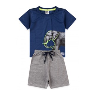 Conjunto Masculino Infantil Verão Elefante Azul Marinho