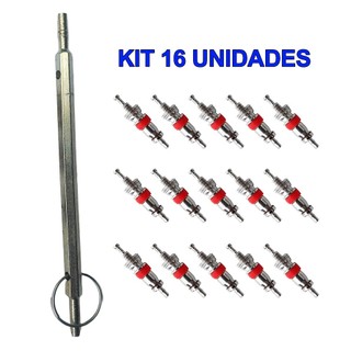 Jogo 01 Saca Válvula Sextavada Longa 2 Lados + 15 Nucleos Uso Pneus Carro Motos Caminhao Uso Profissional Novo