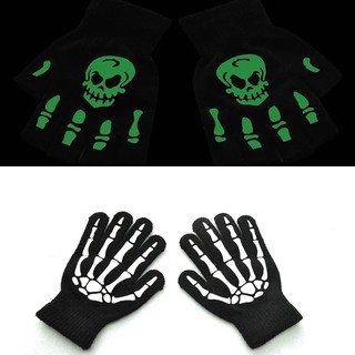Luvas Luminosas De Halloween Para Crianças Adultas Dedo Cheio Com Esqueleto